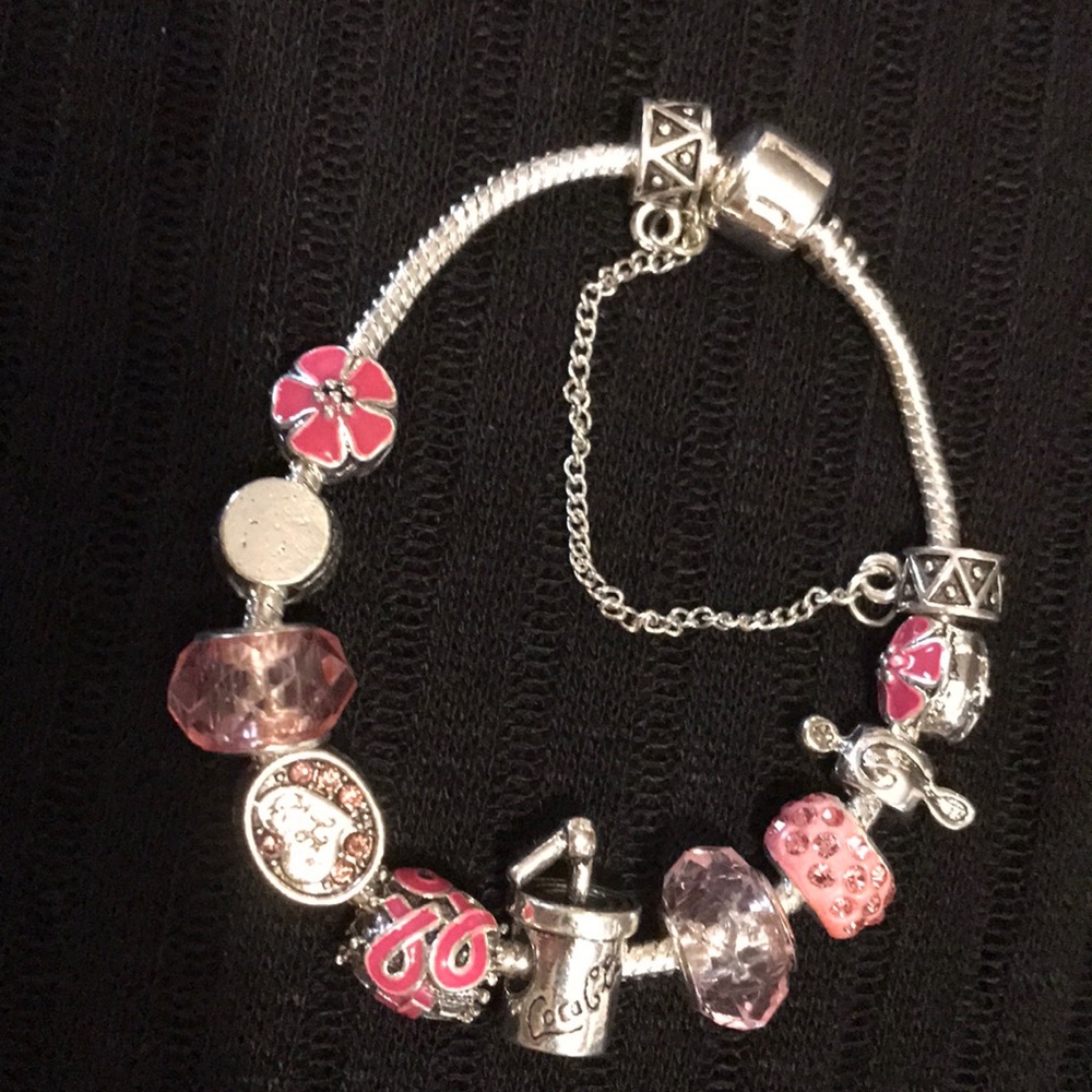 Breast Cancer Awareness Bracelet with safety chain